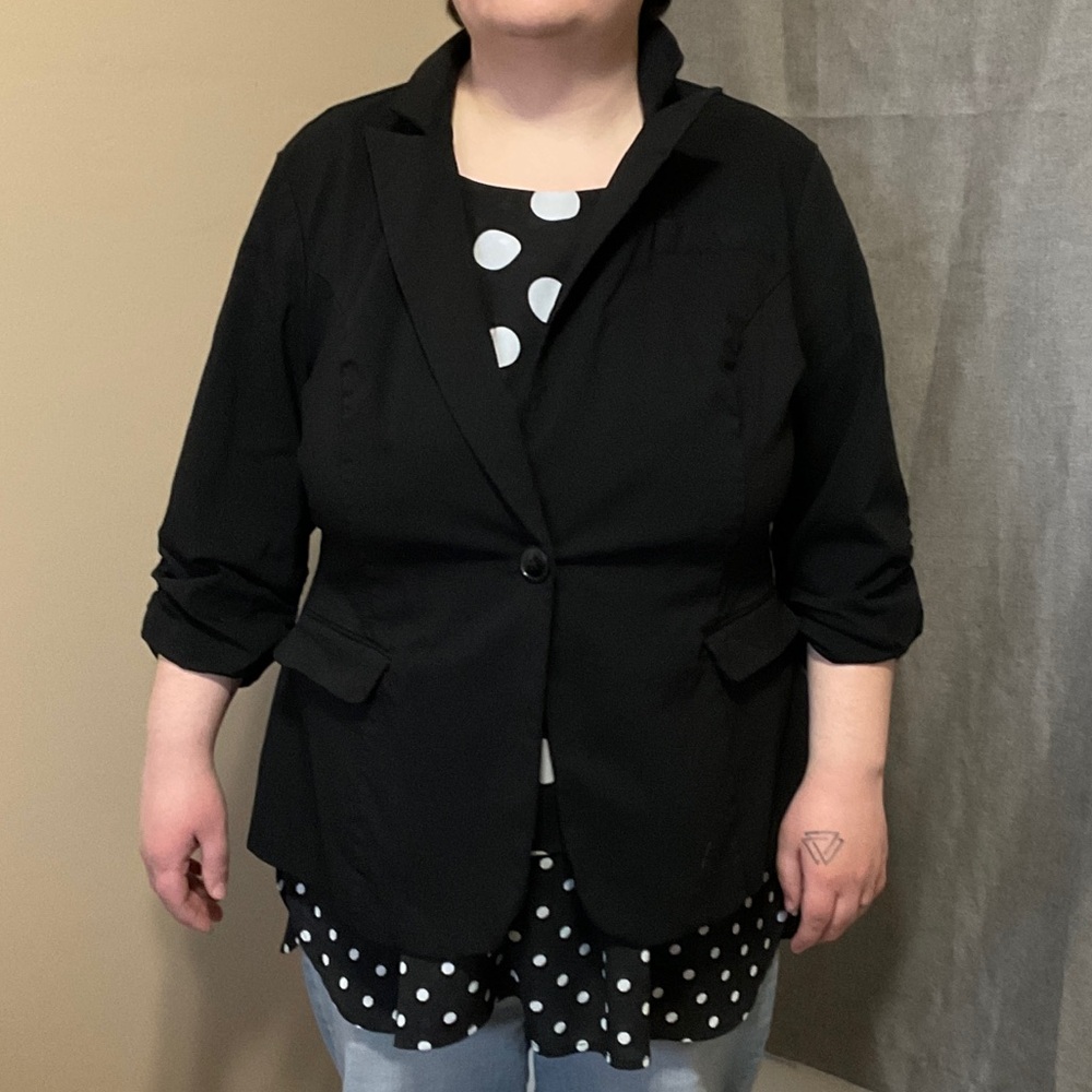 torrid Black Single-Button Blazer with Roll-Tab Sleeves